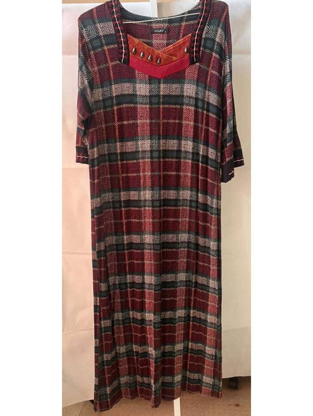 LULAV XL Plaid Embellished Boho Maxi Dress